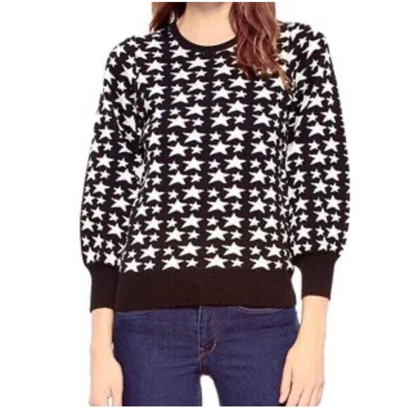 Parker Black and Silver Star Crewneck Long Sleeve Sweater Size Medium - Picture 4 of 13